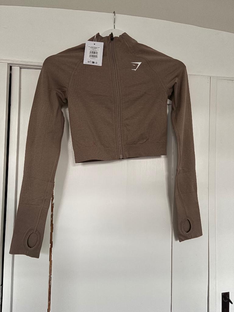 Gymshark sport top zip up jacket beige, Beige, Nieuw, Ophalen of Verzenden, Fitness of Aerobics