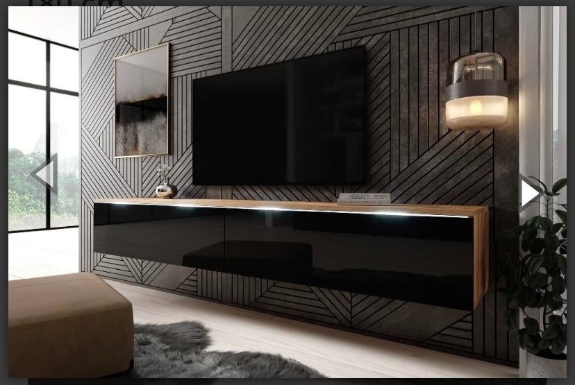 Meubella TV-Meubel Dixon - Zwart/Eiken - 180cm, Ophalen, 150 tot 200 cm, Eikenhout, Nieuw