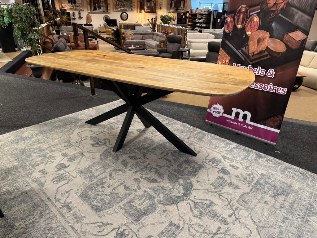 Eettafel Deens vlak tafelblad Mango 210 Direct/Leverbaar7226, Overige houtsoorten, #Eettafel#Verjongd#Deens#Mango#Vlak#Kruispoot