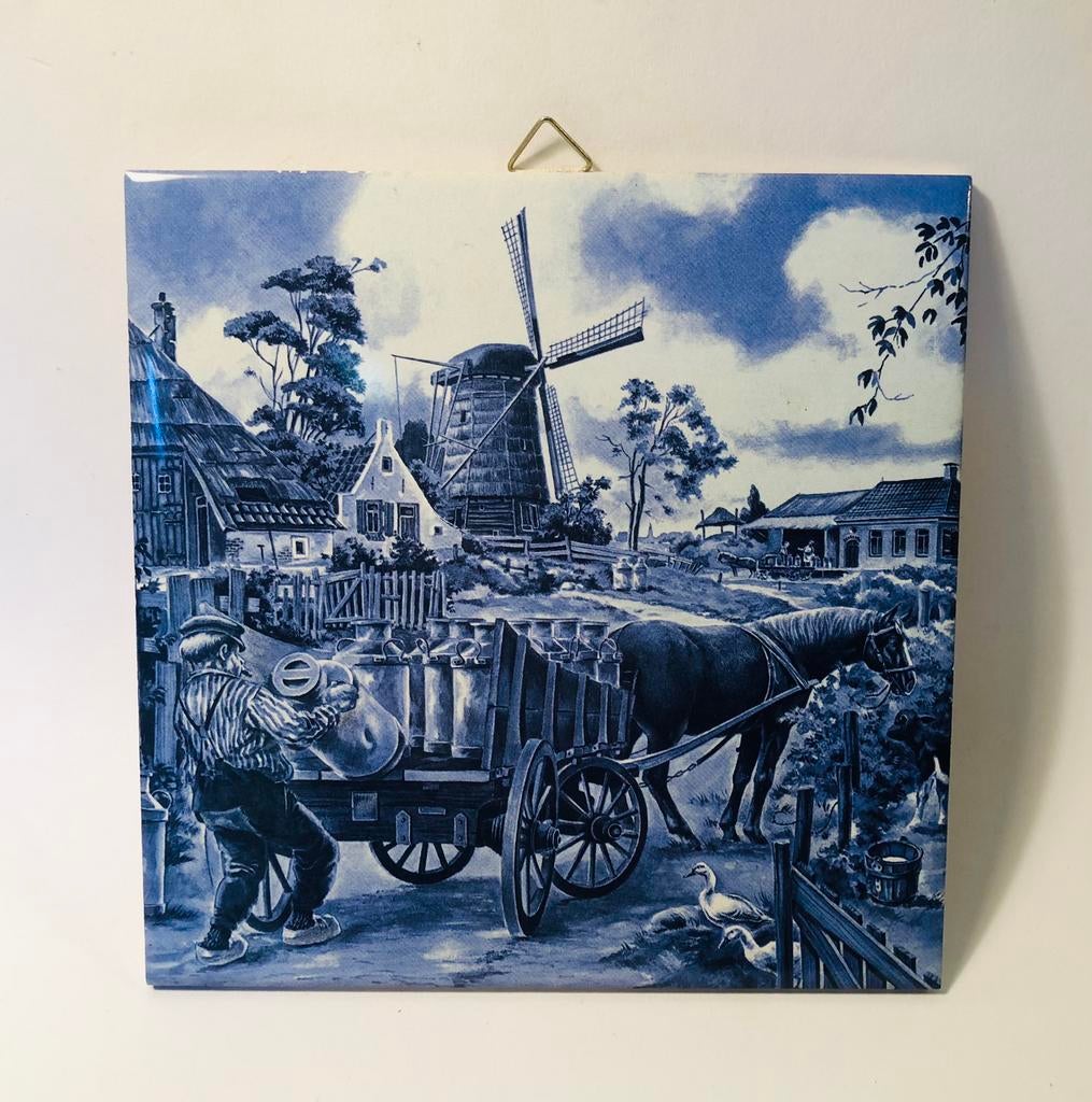 Hollands tegeltje, 15 x 15 cm, boer, paard en wagen, Ophalen of Verzenden
