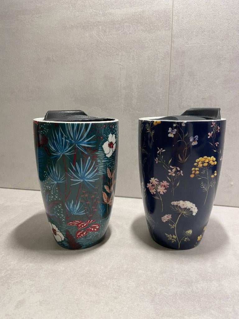 Set of 2 Travel Mugs, Keramiek, Ophalen of Verzenden, Zo goed als nieuw, Overige stijlen
