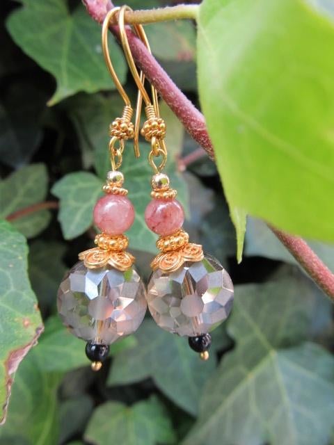 Oorbellen Sylvie kristalglas-swarovski-jaspis goud, Sieraden, Tassen en Uiterlijk, Oorbellen, Ophalen, Hangers, Met edelsteen