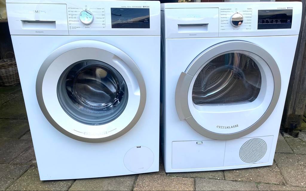 Siemens - set wasmachine  + warmtepompdroger, Ophalen, Gebruikt, Voorlader, 85 tot 90 cm