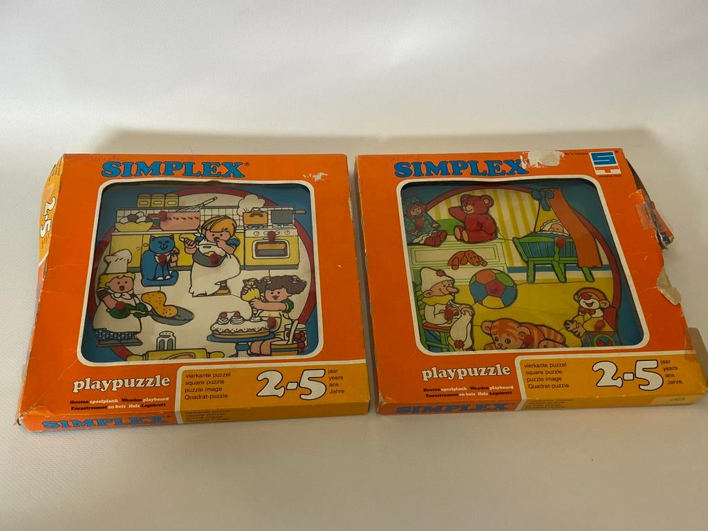 Vintage Simplex puzzels nopjes en van hout; 4102 en 4103, Gebruikt, 10 tot 50 stukjes, Ophalen of Verzenden, Van hout