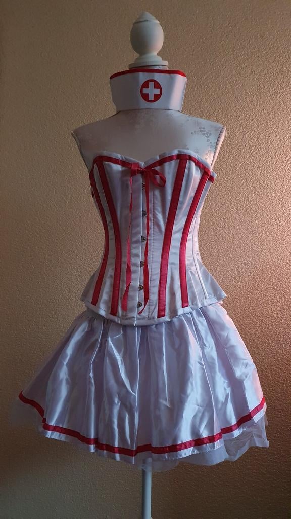 Zuster Kostuum Wit/Rood - Incl. Haarband & Petticoat, Maat 38/40 (M), Carnaval, Nieuw, Ophalen of Verzenden