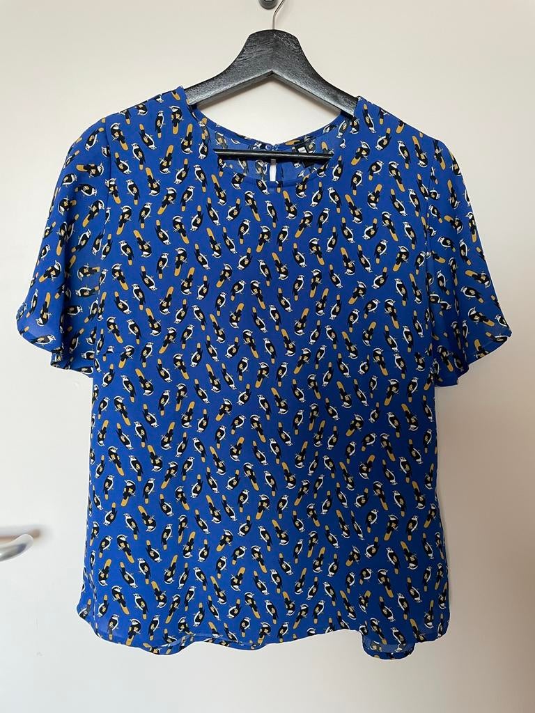 HEMA top met vogeltjes maat M/40/42, Maat 38/40 (M), Blauw, Ophalen of Verzenden, Korte mouw