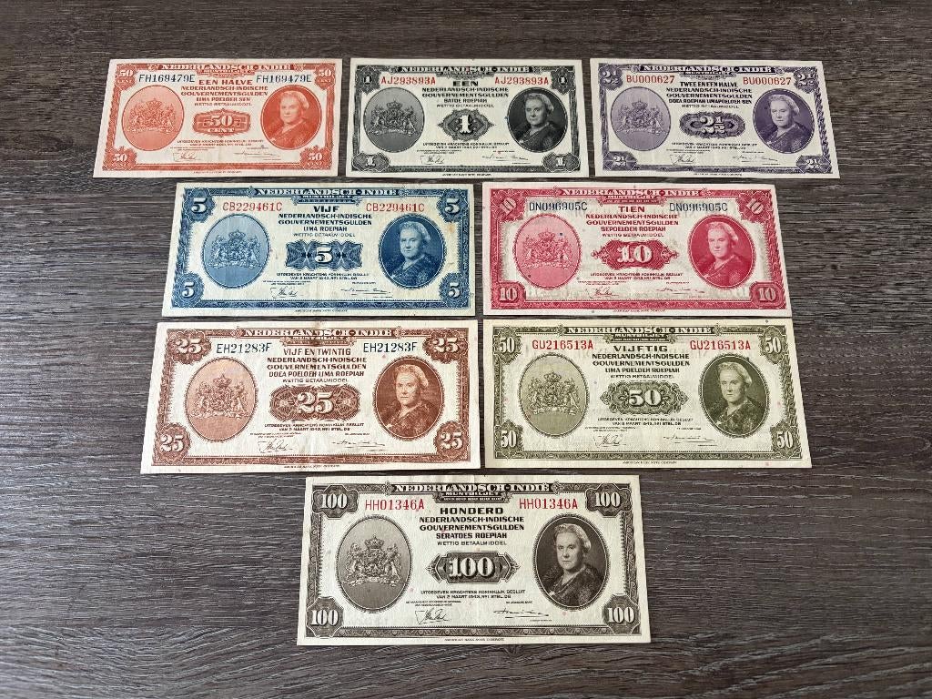 Verzameling guldenbiljetten Nederlands-Indië, 1943, Postzegels en Munten, Bankbiljetten | Nederland, Ophalen of Verzenden, 100 gulden