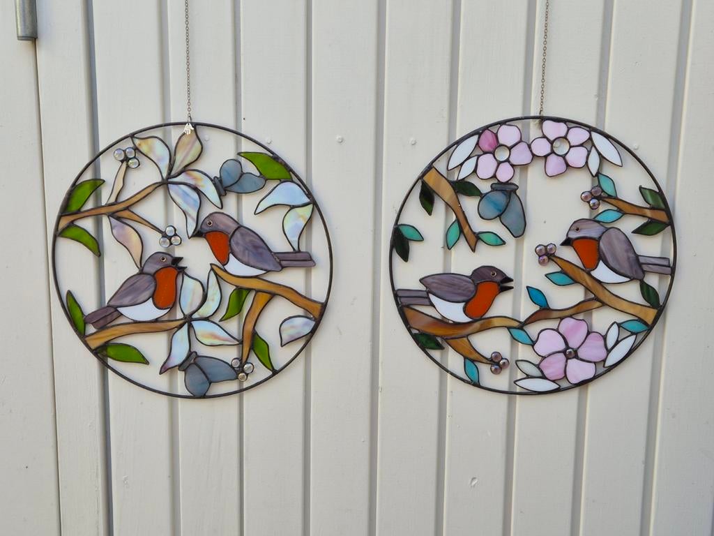 UNIEKE Tiffany glas in lood roodborstjes hanger(s), Ophalen of Verzenden