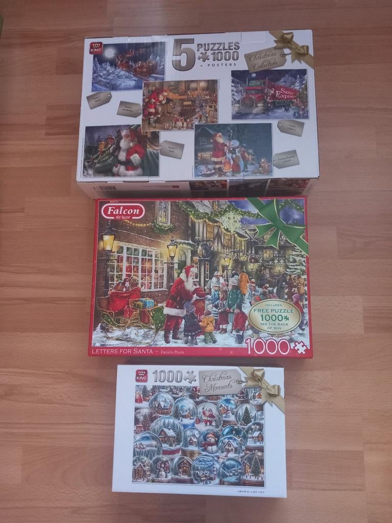 Pakketje kerstpuzzels van King en Falcon, 1000 stukjes, Ophalen, 500 t/m 1500 stukjes, Zo goed als nieuw, Legpuzzel