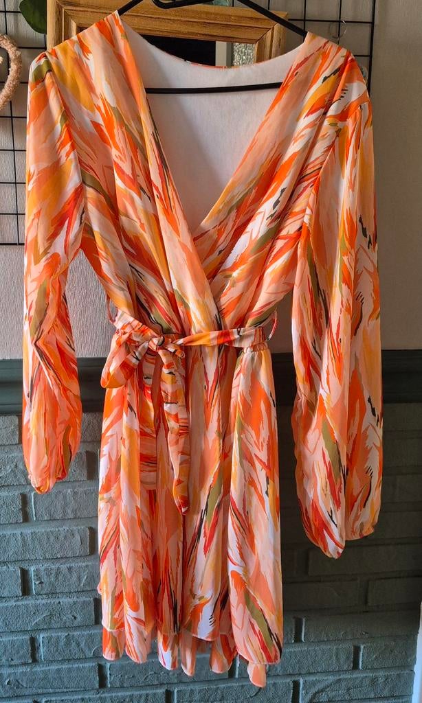 Sugar voile gevoerd jurkje met ballonmouwen maat M, Kleding | Dames, Maat 38/40 (M), Oranje, Ophalen of Verzenden, Zo goed als nieuw
