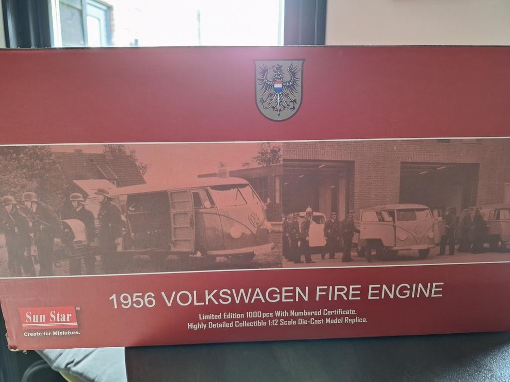 1956 Volkswagen Brandweerbusje Miniatuur - Sun Star 1:12, Hobby en Vrije tijd, Modelbouw | Auto's en Voertuigen, Ophalen of Verzenden