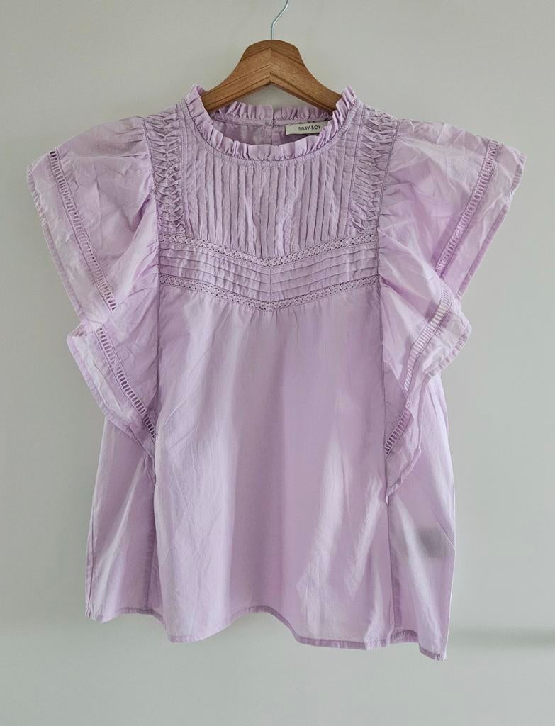 Sissy Boy Lila Blouse met Ruffles Ruches Maat XS S 34 36, Kleding | Dames, Tops, Verzenden, Paars, Sissy-Boy, Korte mouw