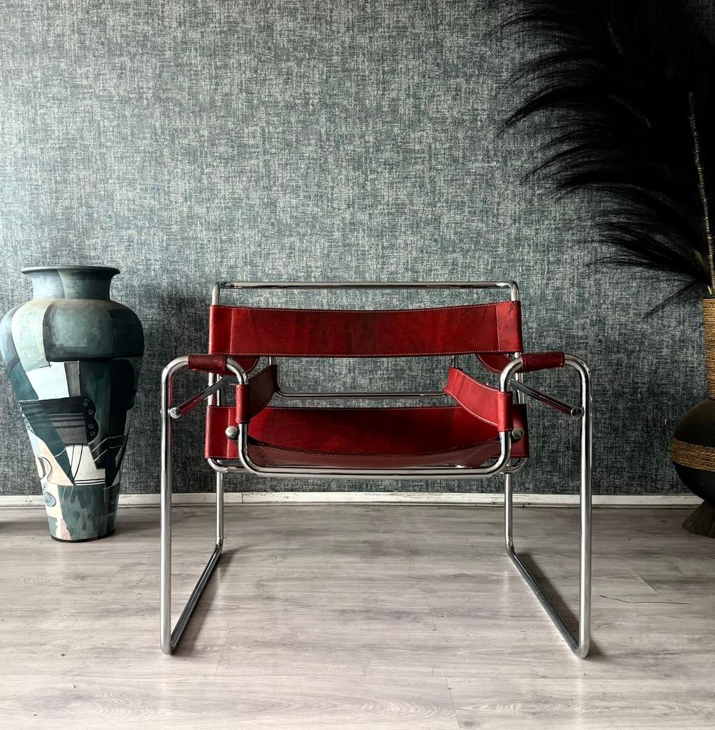 Vintage Wassily Chair, Marcel Breuer, Fasem, Bordeaux Leathe, Ophalen, Gebruikt, -, -