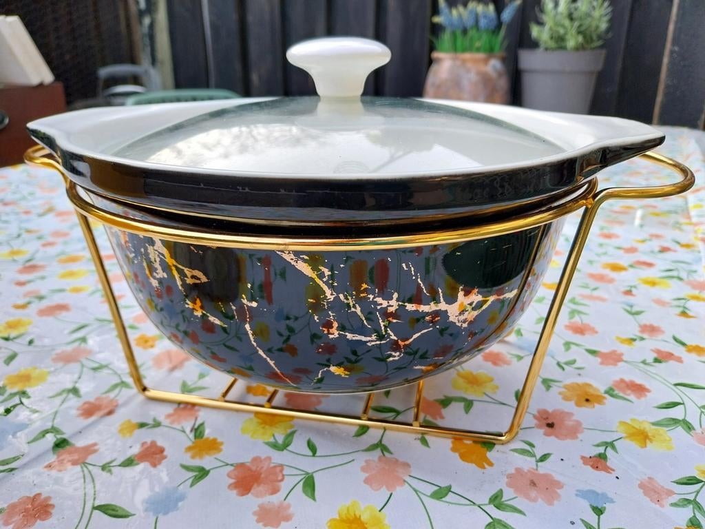 Marmeren schaal met deksel en warmhoudstellage, Ophalen, Nieuw, Glas, Overige typen