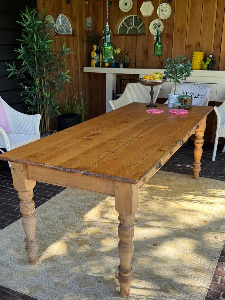 Grenen tafel met lades 210x88, Huis en Inrichting, Tafels | Eettafels, Ophalen, Gebruikt, 200 cm of meer, 50 tot 100 cm