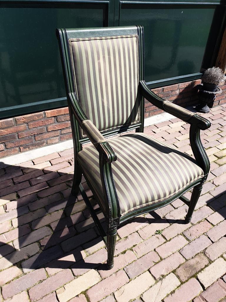 Brocante stoelen van hout met stoffen bekleding, Huis en Inrichting, Stoelen, Ophalen of Verzenden, Gebruikt, Bruin, Hout