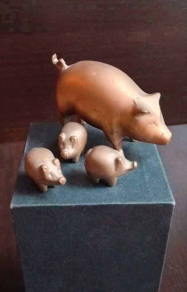 Antiek varkens familie set brons beelden, Antiek en Kunst, Ophalen of Verzenden, Brons