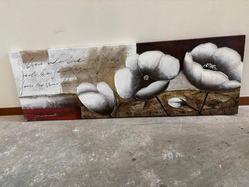 Canvas schilderij met grote bloemen - 50x150 cm, Ophalen