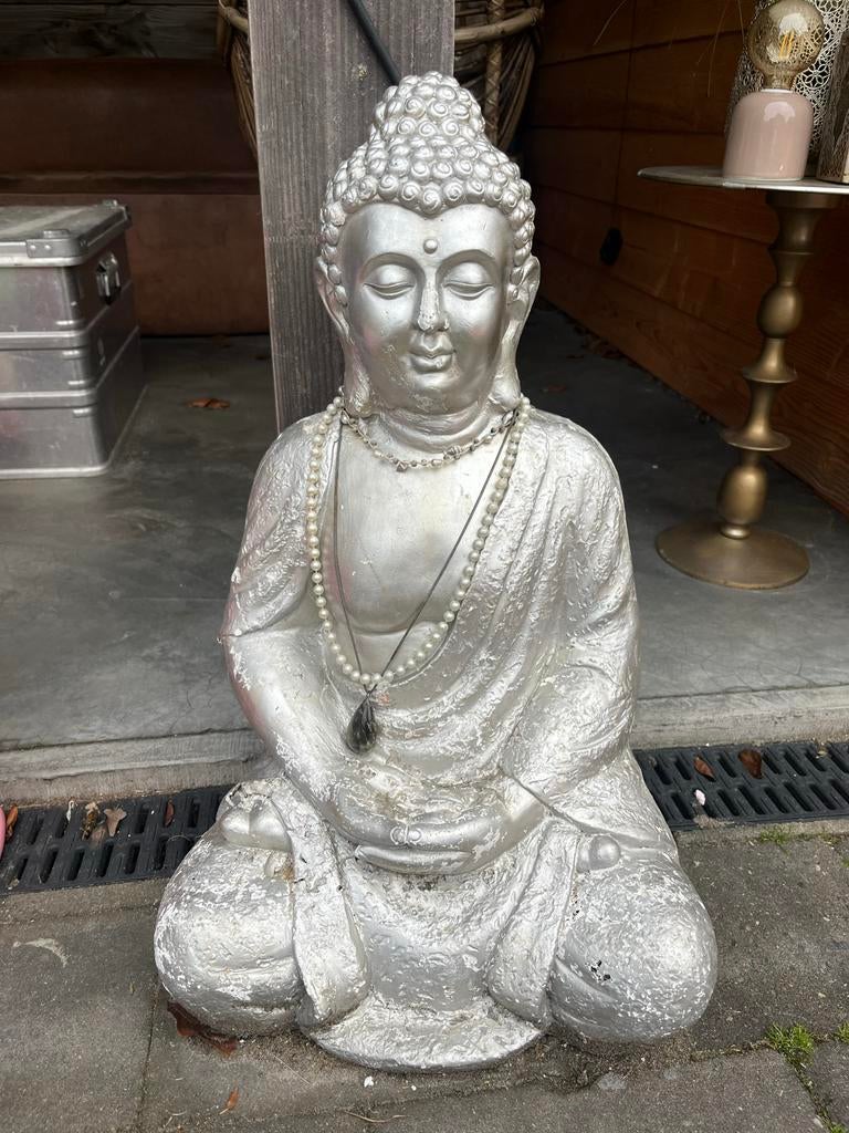 Grote Boeddha beeld voor buiten - Zilverkleurig, Ophalen, Gebruikt