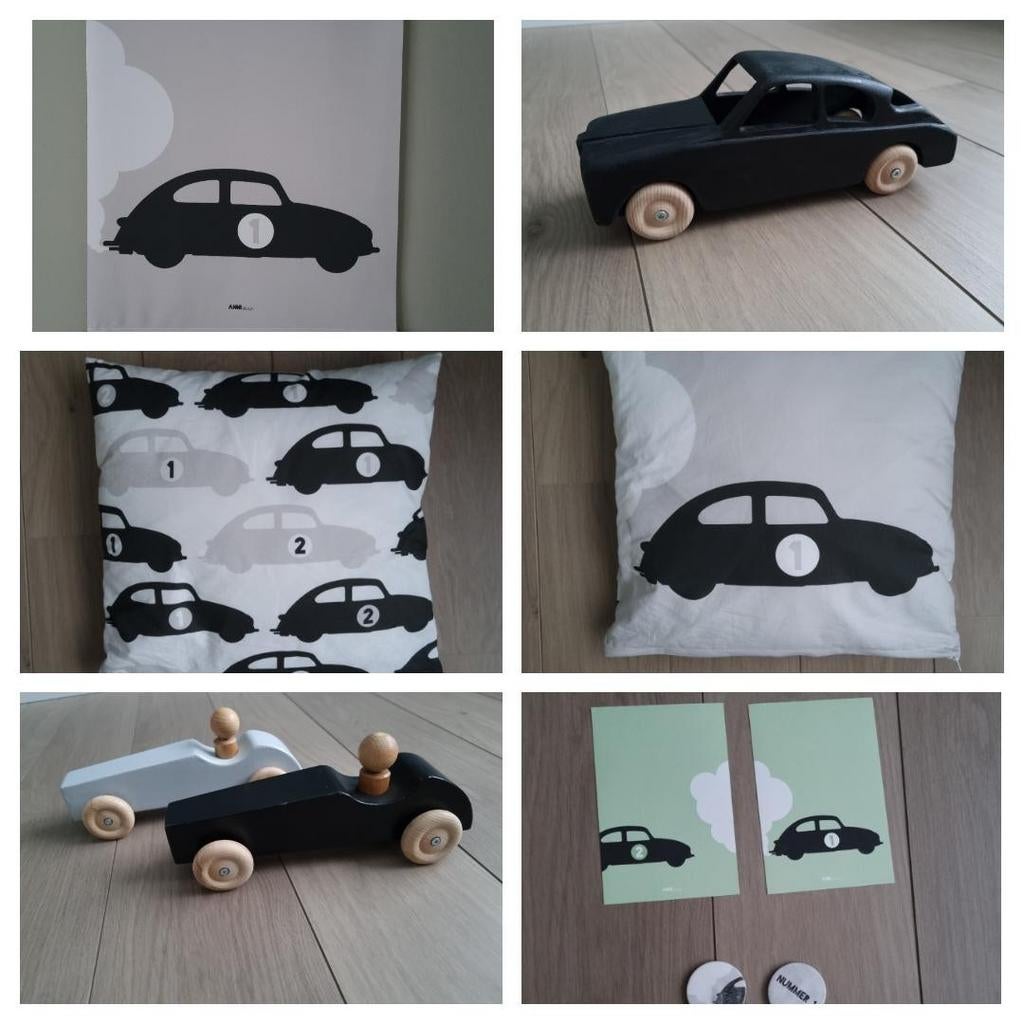 Annidesign textielposter kussen houten auto's grijs porsche, Ophalen of Verzenden, Nieuw, Kleed of Kussen