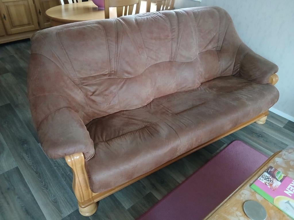 Blank eiken bankstel (3 + 2 zits), Huis en Inrichting, Ophalen, Gebruikt, 75 tot 100 cm, Rechte bank