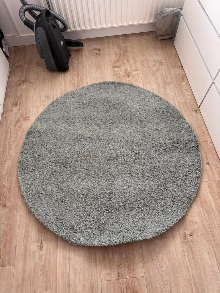 IKEA ÅDUM Vloerkleed Rond Grijs/groen 130 cm, Ophalen, Gebruikt, 100 tot 150 cm, Groen