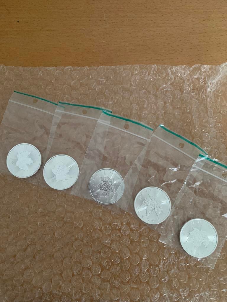 5 x Maple Leaf Zilver Troy Ounce 2021, Ophalen of Verzenden, Zilver