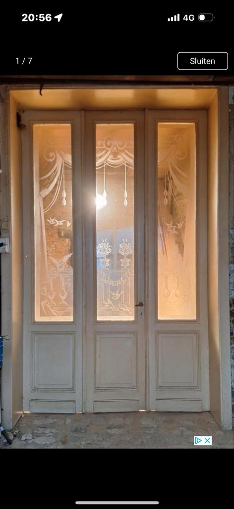 Prachtset antieke ensuitedeuren met geetst glas, Jurgen.hoogenboezem@gmail.com, Binnendeur, Nieuwstraat 1c, 6271 AX Gulpen, Glas