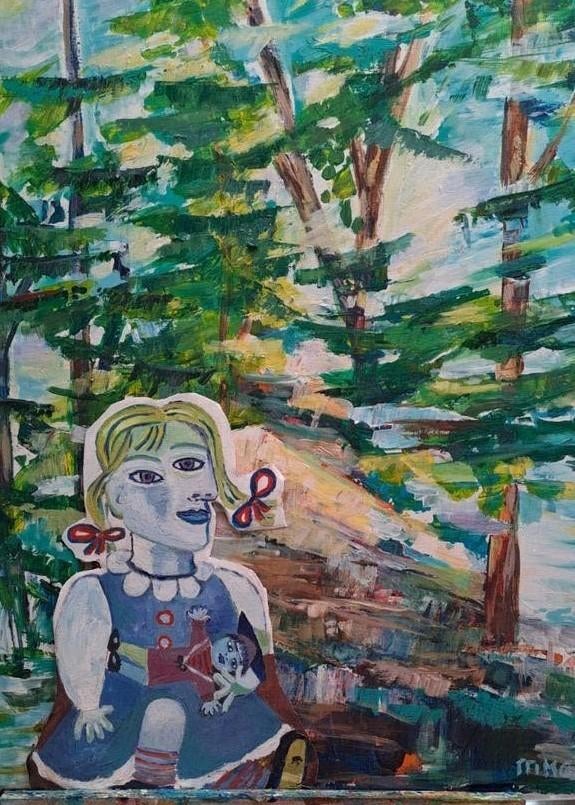 Schilderij: Meisje in het Bos, Ophalen of Verzenden