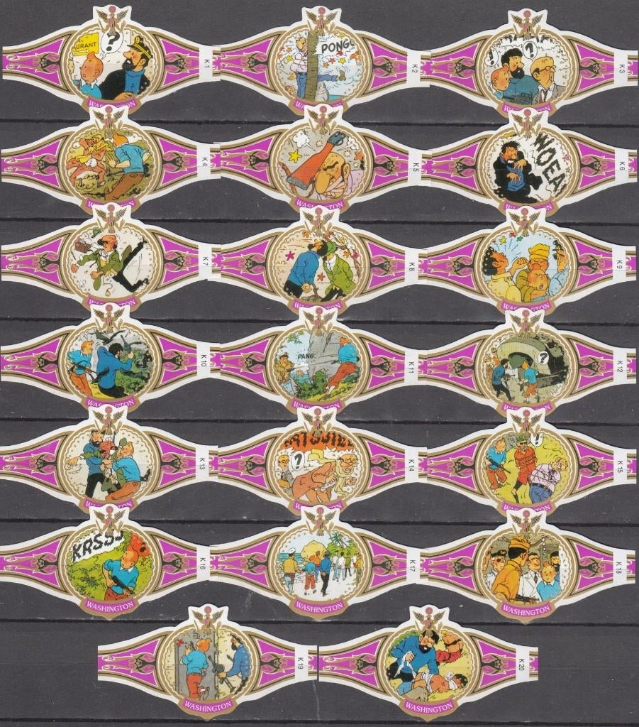 Sigarenbandjes Kuifje Vlucht 714, Washington K1-K20 paars, Verzamelen, Rookartikelen, Aanstekers en Luciferdoosjes, Ophalen of Verzenden