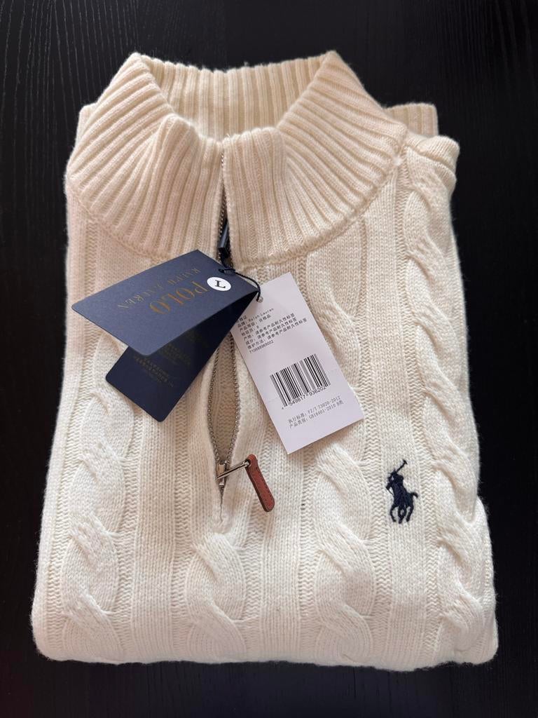 Polo Ralph Lauren Trui met rits - Maat L - Nieuw met kaartje, Ophalen of Verzenden, Nieuw, Maat 52/54 (L), Beige