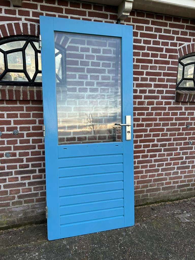 Hardhouten achterdeur 87,5x201,5cm., Ophalen, 80 tot 100 cm, 200 tot 215 cm, Glas