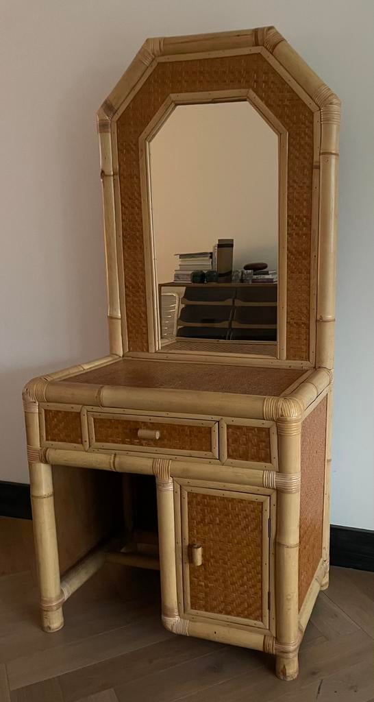 Vintage bamboe kast make-up tafel kaptafel spiegel, Ophalen
