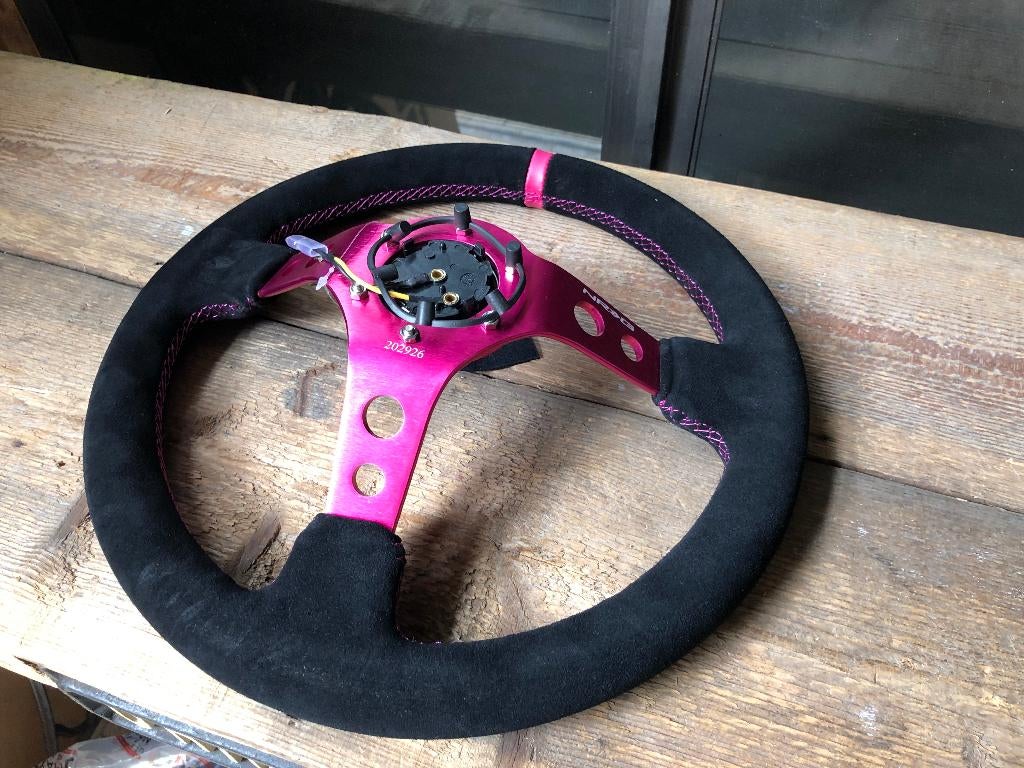 NRG Sportstuur suede 350mm roze paars zwart deep dish 75mm, Ophalen of Verzenden