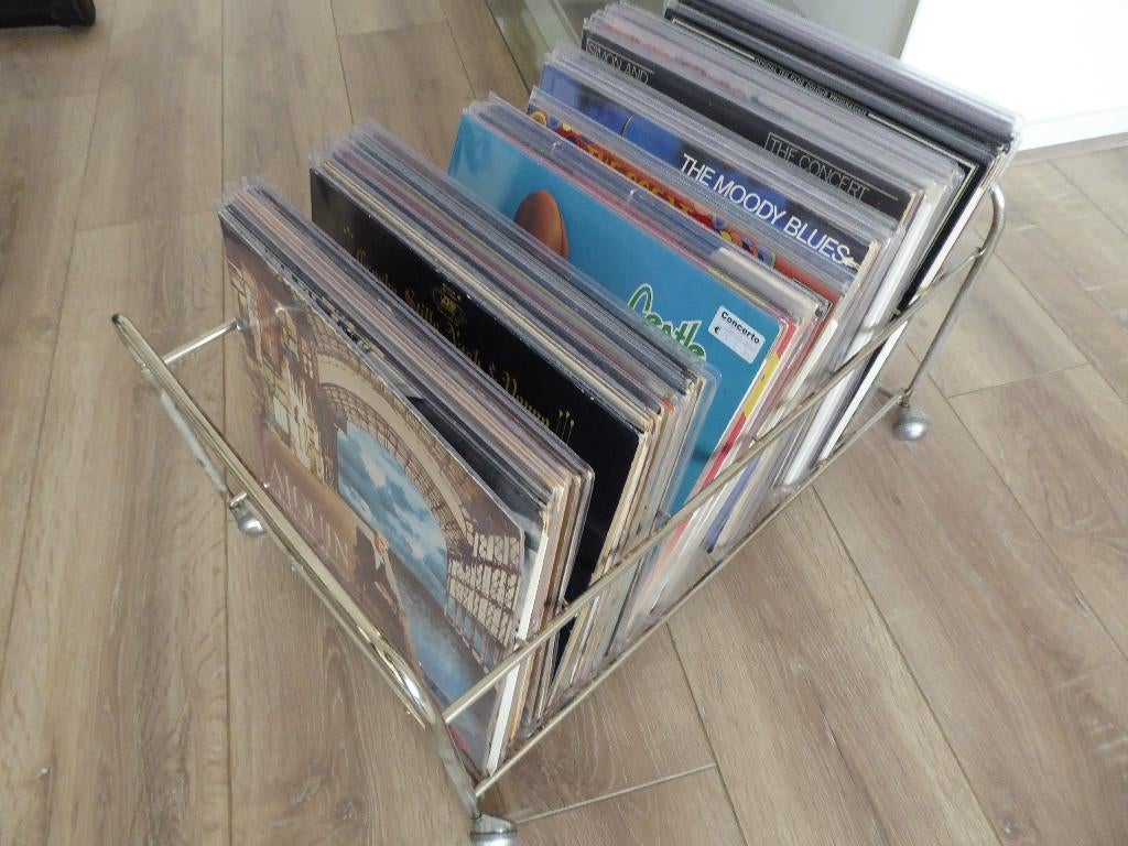 retro/vintage platenrek op wieltjes chroom, Ophalen, Gebruikt, Overige formaten