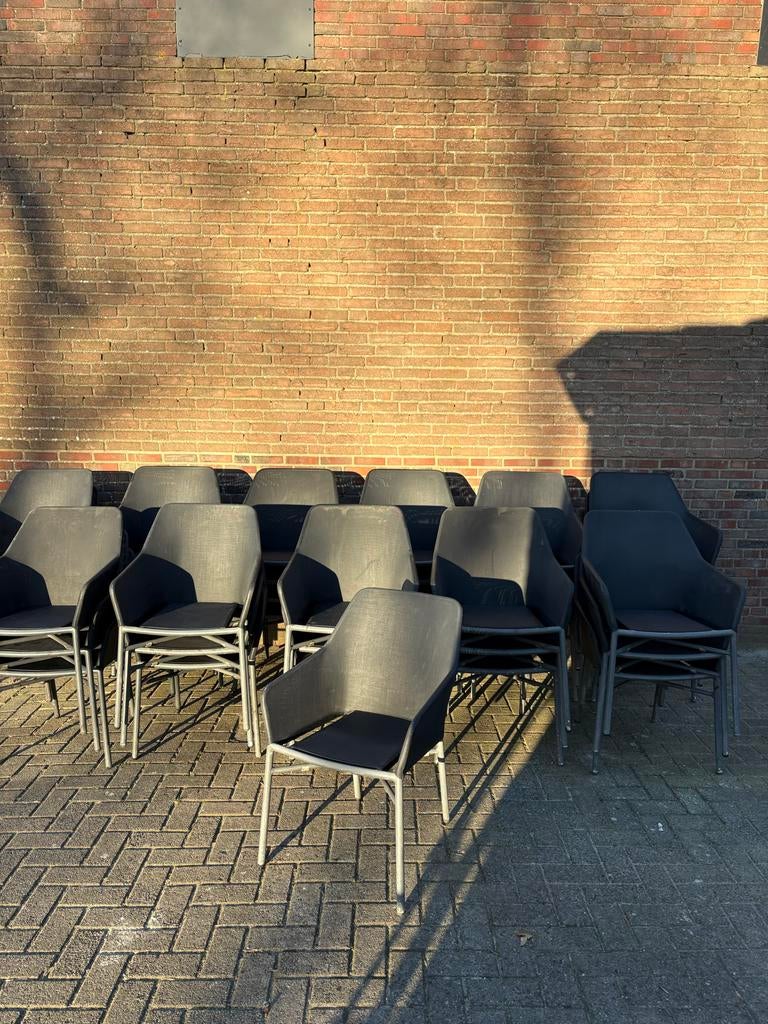 Partij 40x stapelbare terrasstoelen textileen zwart, Ophalen of Verzenden, Gebruikt, Textileen, Stapelbaar