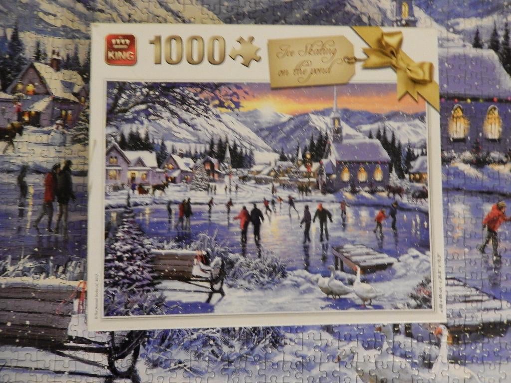 King winter kerst puzzel ice skating on the pond /schaatsen, Hobby en Vrije tijd, Denksport en Puzzels, Ophalen of Verzenden, 500 t/m 1500 stukjes