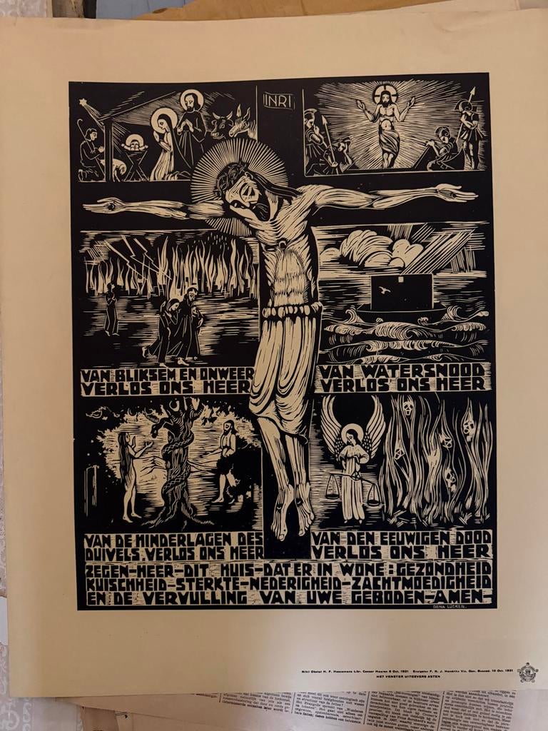 Religieuze print Genia Lücker, 1931, Asten NB, Ophalen of Verzenden