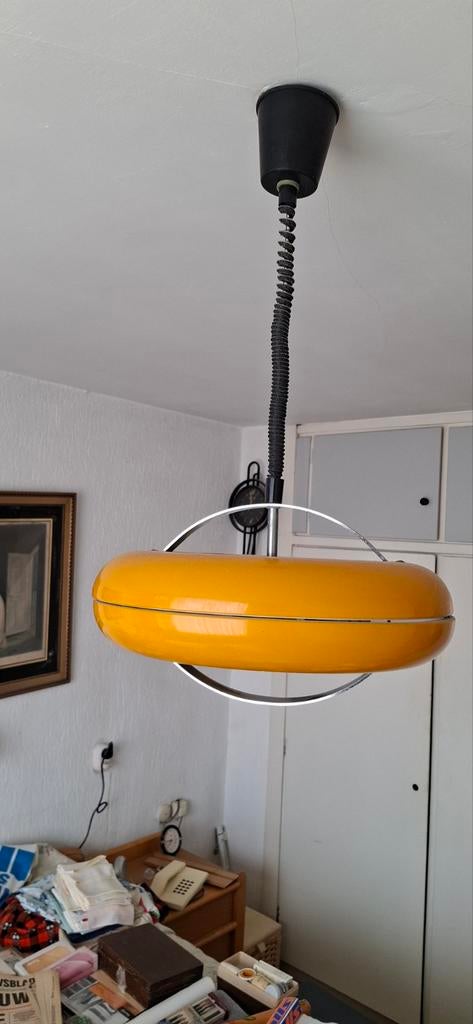 Vintage UFO Hanglamp - Geel, Jaren '70 Design, Huis en Inrichting, Lampen | Hanglampen, Gebruikt, Vintage, Retro, Jaren '70, Space Age