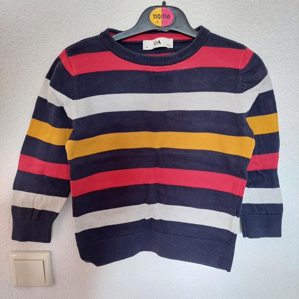 Gestreepte trui C&A maat 110 donkerblauw wit oker rood, C&A, Trui of Vest, Ophalen of Verzenden, Zo goed als nieuw
