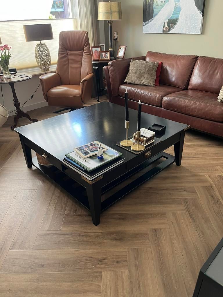 Grange salontafel zijde glans zwart met mooie details & lade, Ophalen of Verzenden, Gebruikt, Semi klassiek .