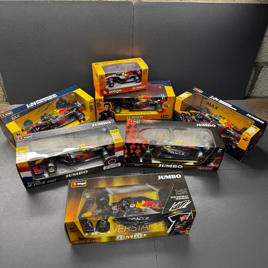 7 stuks Max Verstappen Jumbo modelauto’s jaren 2017 t/m 2023, Ophalen of Verzenden, Nieuw, Auto, Bburago