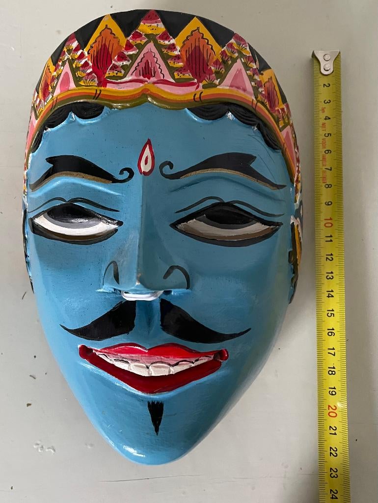 Blauw houten masker (Indonesië), Ophalen of Verzenden, Gebruikt