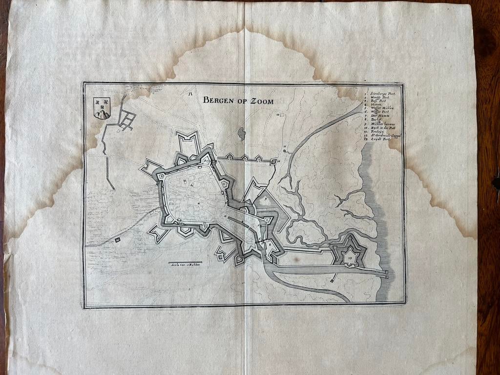Antieke kaart (vestingkaart) Bergen op Zoom  C. Merian 1660, Antiek en Kunst, Ophalen of Verzenden