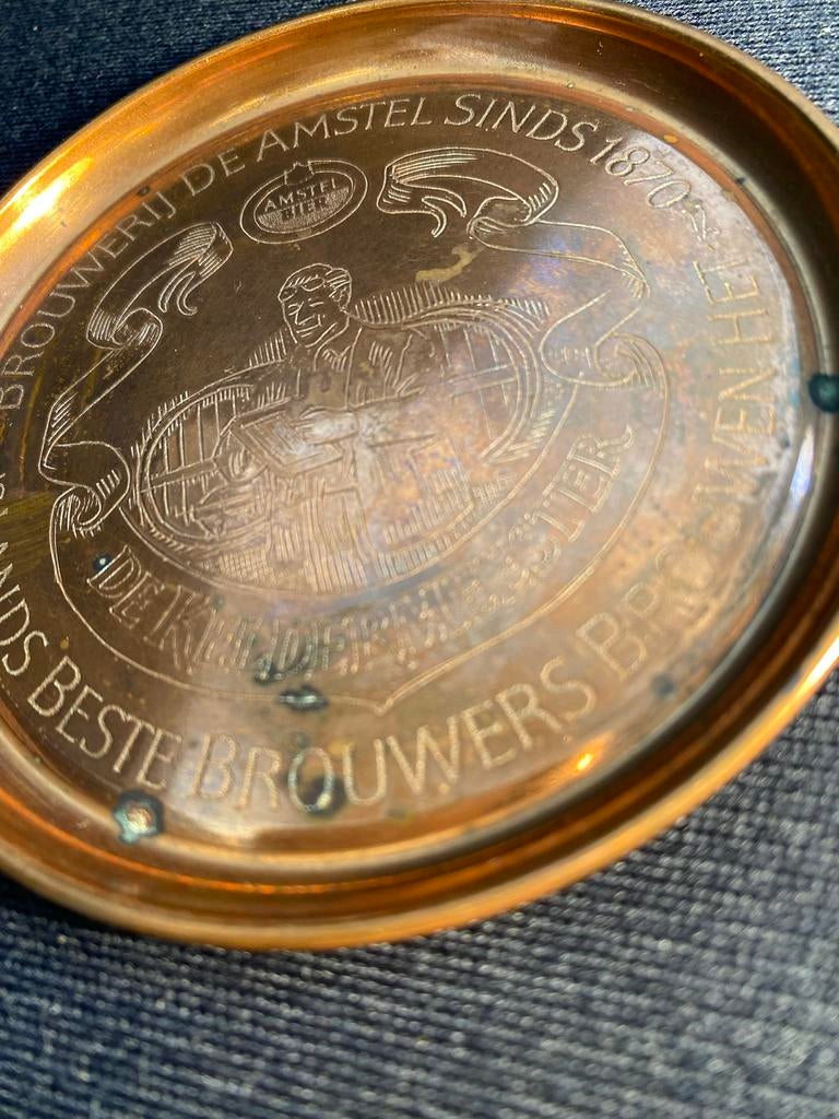 8 Koperen Amstel Bier Onderzetters - 9cm, Ophalen of Verzenden, Koper