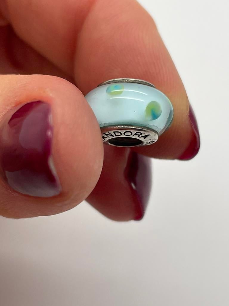 D379 Pandora zilveren glaskraal mintgroen, Pandora, Ophalen of Verzenden, X, Zilver