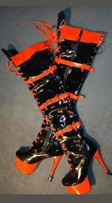 Sexy Overknee LAK laarzen maat 42.5, Ophalen of Verzenden, Zo goed als nieuw, Zwart, Hoge laarzen