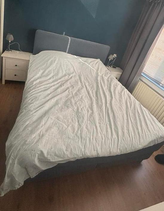 IKEA Dunvik boxspring Hovag middelhard 180x200 blauw, Huis en Inrichting, Ophalen, Gebruikt, Blauw, Tweepersoons