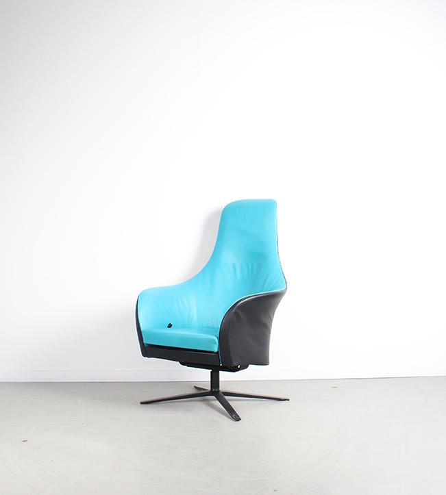 1x Montis Marvin Relaxfauteuil Turquoise Leer + Zwart Leer, Niet ingevuld, Niet ingevuld, Ophalen of Verzenden, Zo goed als nieuw