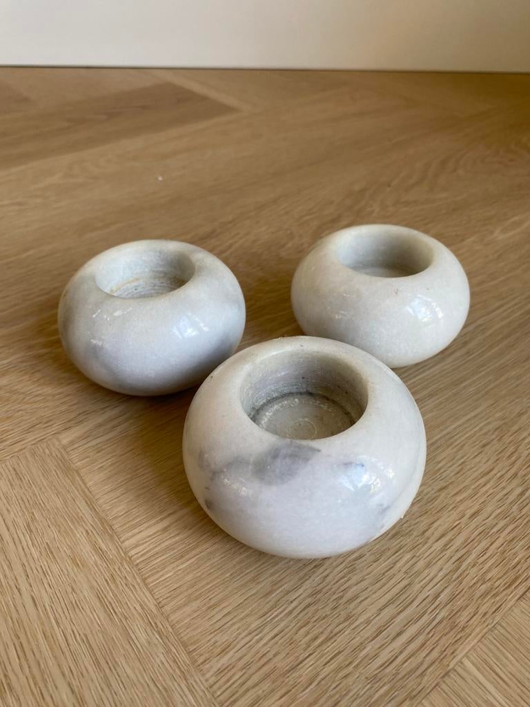 Drie marmeren theelichthouders, Overige materialen, Ophalen of Verzenden, Zo goed als nieuw, Grijs